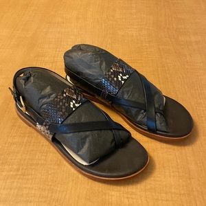 Cole Haan Black and Python Leather Sandals 7.5B Brand New
